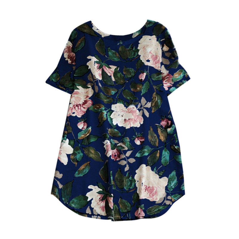 Flowered summer casual dress with short sleeves for women – Malina-White-S-State of Style