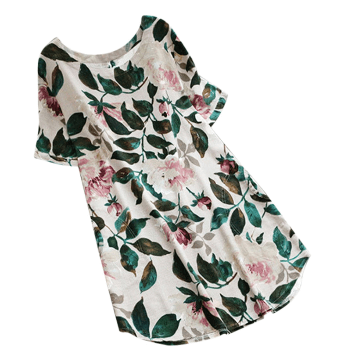Flowered summer casual dress with short sleeves for women – Malina-White-S-State of Style