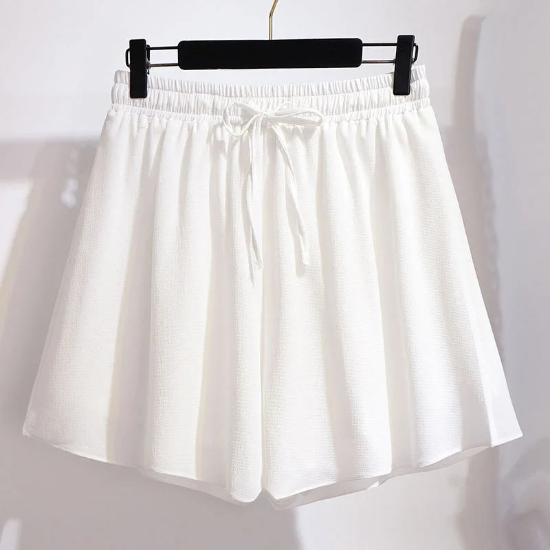 Flowy Chiffon Summer Shorts in Plus Size-White-2XL-State of Style