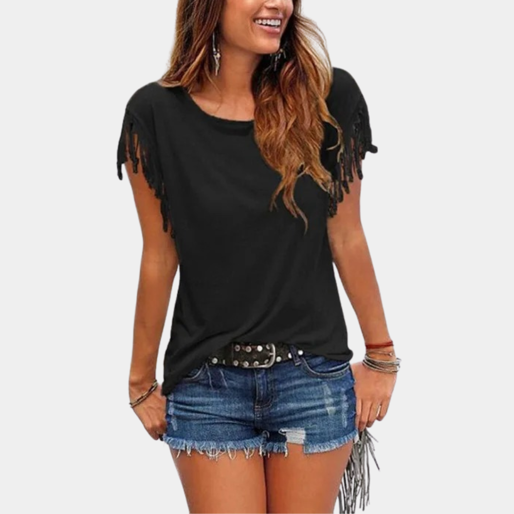 French summer T-shirt with a relaxed fit – Mila-Black-S-State of Style