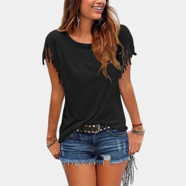 French summer T-shirt with a relaxed fit – Mila-Black-S-State of Style