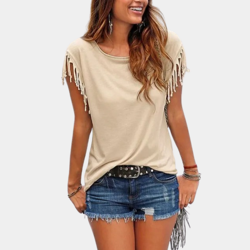 French summer T-shirt with a relaxed fit – Mila-Khaki-S-State of Style