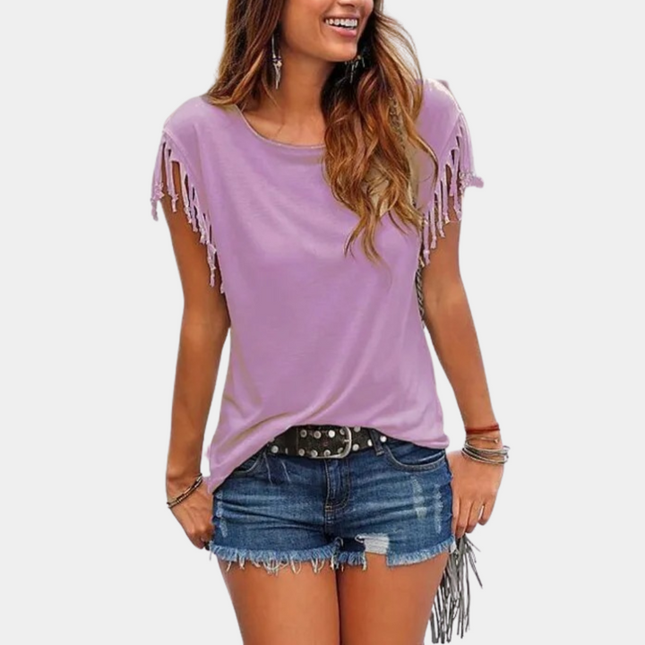 French summer T-shirt with a relaxed fit – Mila-Purple-S-State of Style