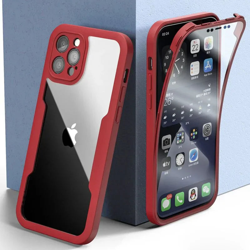 Full-Cover Clear Shockproof Phone Case with Lens & Screen Guard – 1+1 FREE-Red-IPhone 13Pro Max-State of Style