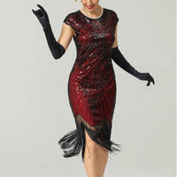 Gatsby Style Glitter Dress | 1920s Inspired-Burgundy-S-State of Style