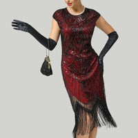 Gatsby Style Glitter Dress | 1920s Inspired-Burgundy-S-State of Style