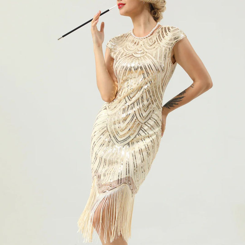 Gatsby Style Glitter Dress | 1920s Inspired-Champagne-S-State of Style