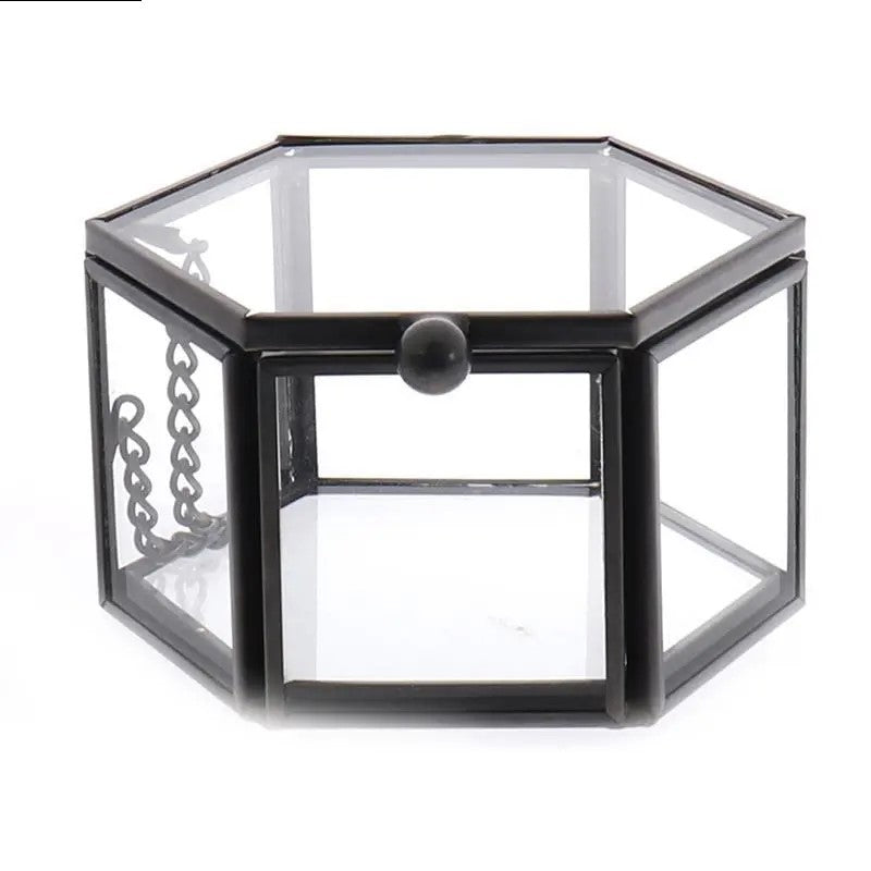 Geometric Clear Glass Jewellery Box | Modern Storage Solution-HEXAGON-BLACK-State of Style