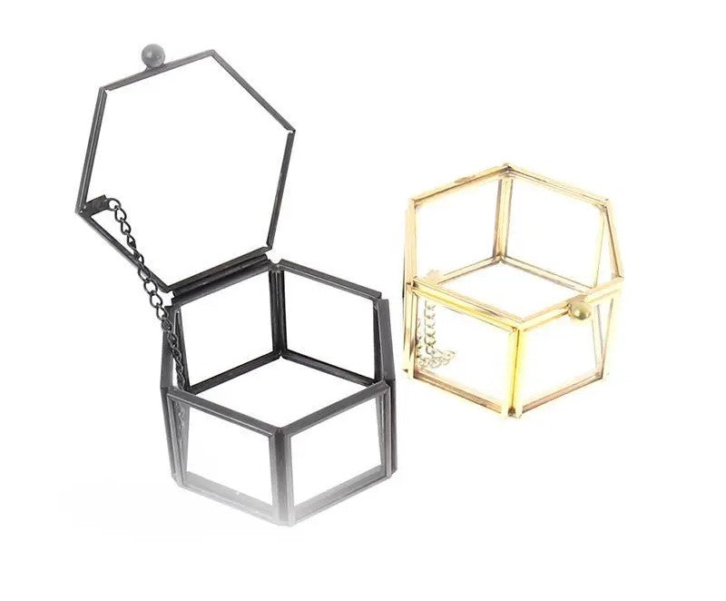 Geometric Clear Glass Jewellery Box | Modern Storage Solution-HEXAGON-GOLD-State of Style
