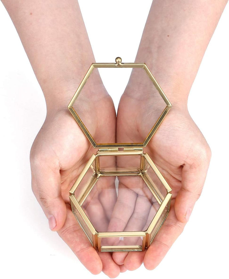Geometric Clear Glass Jewellery Box | Modern Storage Solution-HEXAGON-GOLD-State of Style