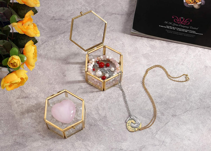 Geometric Clear Glass Jewellery Box | Modern Storage Solution-HEXAGON-GOLD-State of Style