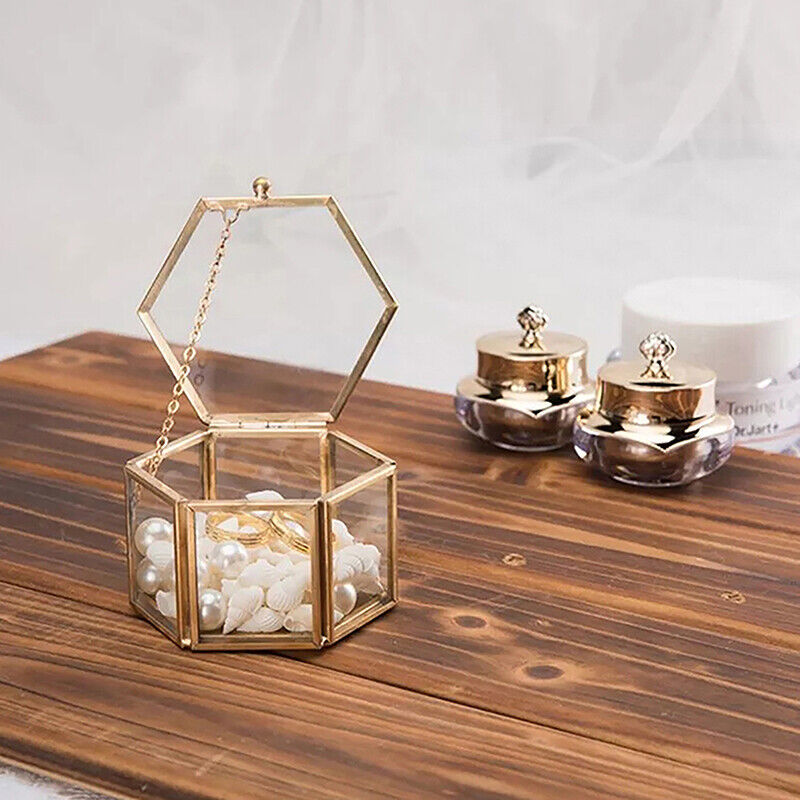 Geometric Clear Glass Jewellery Box | Modern Storage Solution-HEXAGON-GOLD-State of Style