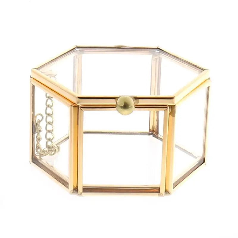 Geometric Clear Glass Jewellery Box | Modern Storage Solution-HEXAGON-GOLD-State of Style