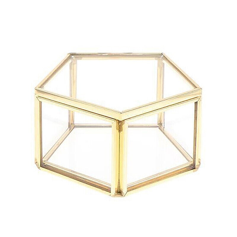 Geometric Clear Glass Jewellery Box | Modern Storage Solution-PENTAGON-GOLD-State of Style