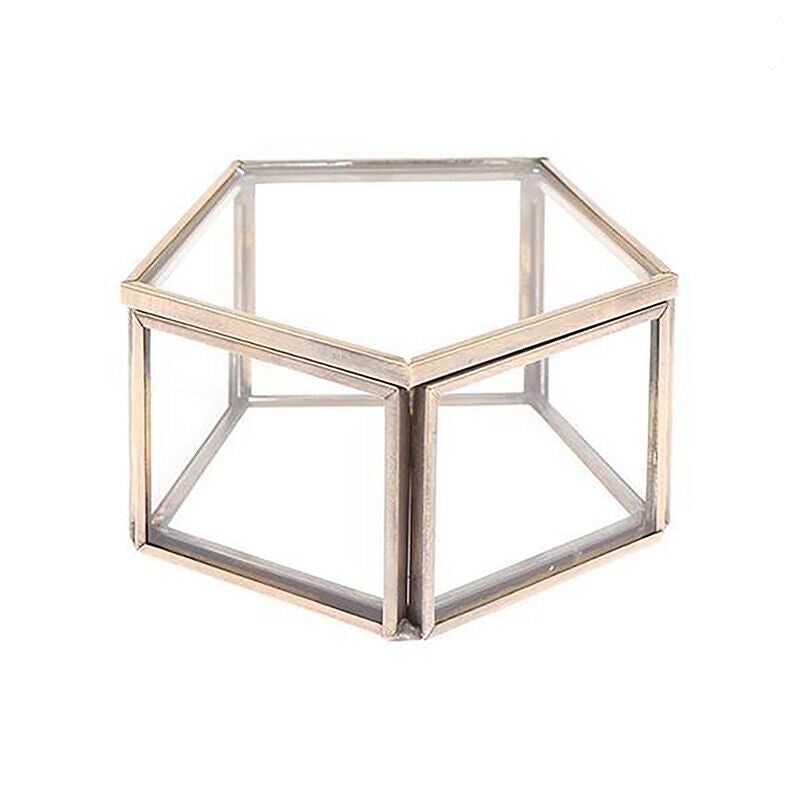 Geometric Clear Glass Jewellery Box | Modern Storage Solution-PENTAGON-ROSE GOLD-State of Style