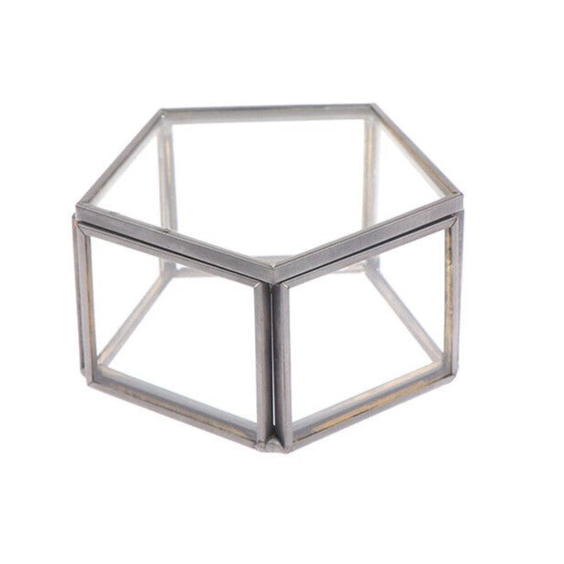 Geometric Clear Glass Jewellery Box | Modern Storage Solution-PENTAGON-SILVER-State of Style