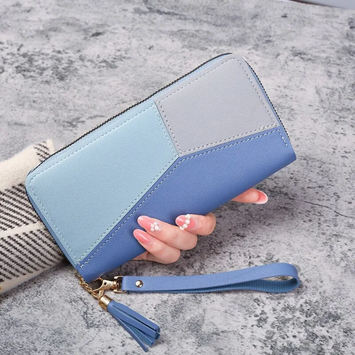 Geometric Long Wallet – Stylish & Functional PU Leather Purse-Blue-State of Style