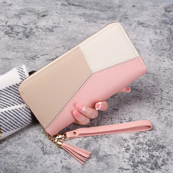 Geometric Long Wallet – Stylish & Functional PU Leather Purse-Pink-State of Style