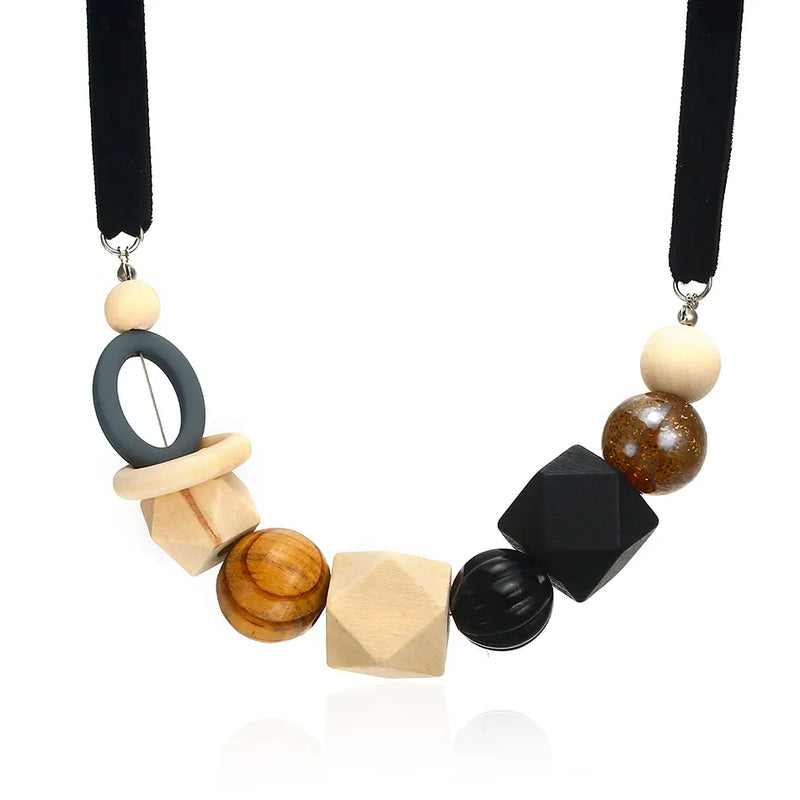 Geometric Pearl Wood Necklace | Modern Design-BLANK-State of Style