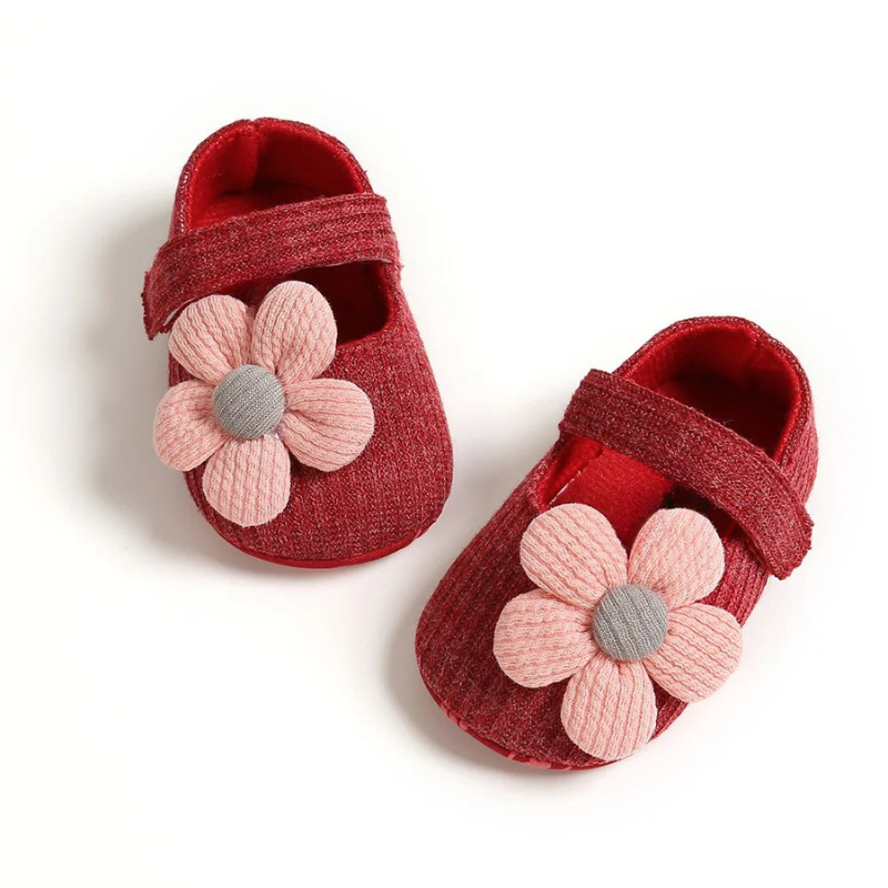 Girls Baby Booties - StarSteppers-0-6 Months-Red Flowers-State of Style