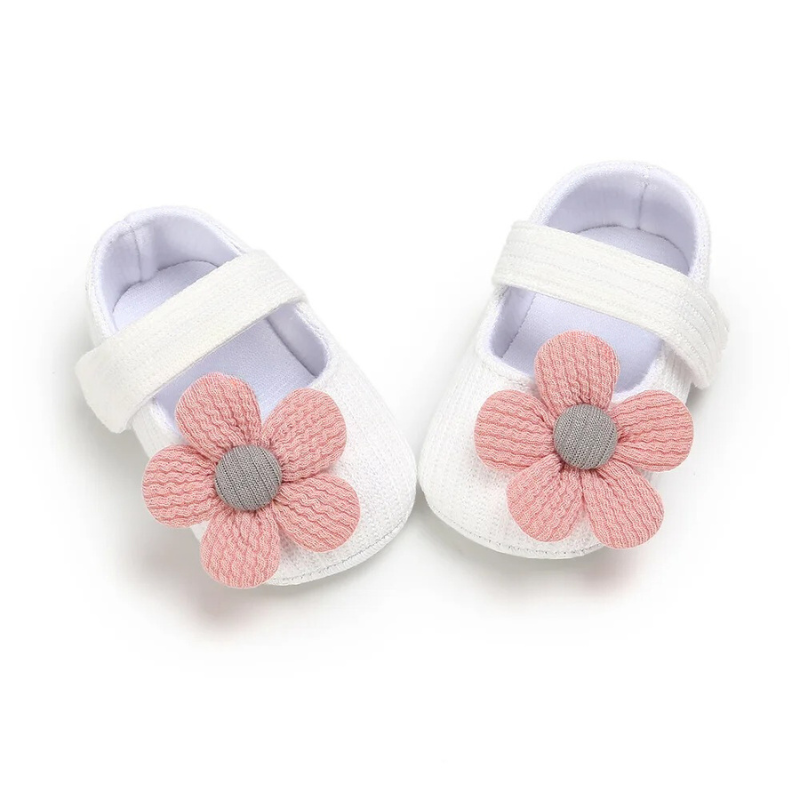 Girls Baby Booties - StarSteppers-0-6 Months-White Flowers-State of Style
