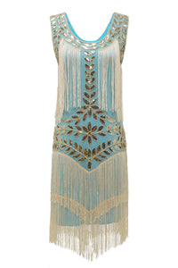 Glamorous 1920s Charleston Dress - Amelia-Blue Apricot-S-State of Style