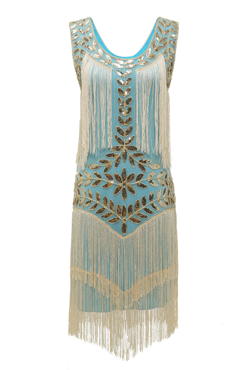 Glamorous 1920s Charleston Dress - Amelia-Blue Apricot-S-State of Style