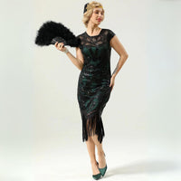Glamorous 1920s Sequin Dress with Fringe | Party Ready-Black & Green-S-State of Style