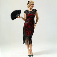 Glamorous 1920s Sequin Dress with Fringe | Party Ready-Burgundy-S-State of Style
