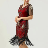 Glamorous Pearl Embellished Dress | 1920s Style | Elegant Sleeves-Apricot-S-State of Style