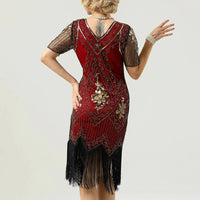 Glamorous Pearl Embellished Dress | 1920s Style | Elegant Sleeves-Apricot-S-State of Style