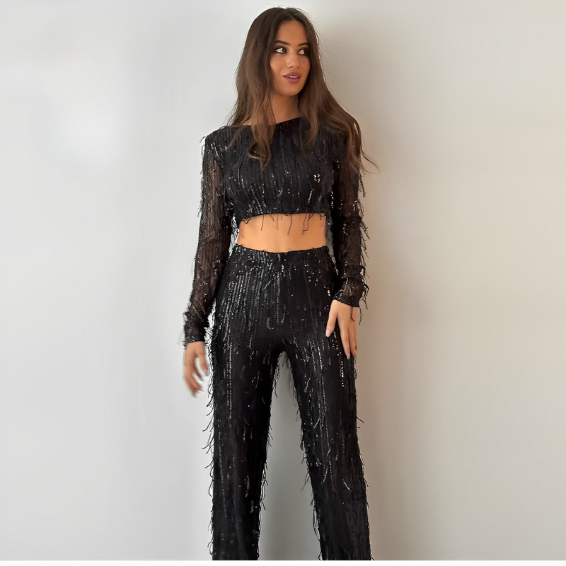 Glamorous Sequin Two-Piece for Women – Celina-Black-S-State of Style