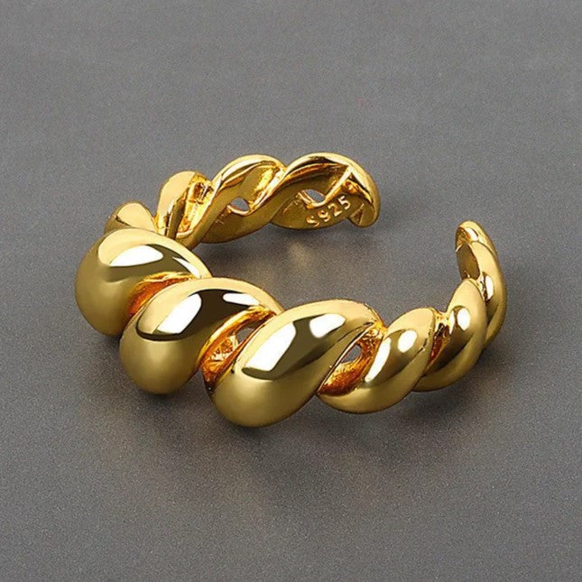 Gold Croissant Ring | Unique Textured Band-GOLD-State of Style