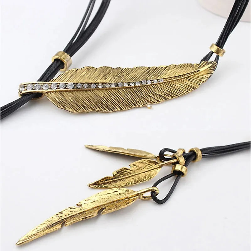 Gold Feather Necklace | Boho Style Jewellery-GOLD-BROWN-State of Style