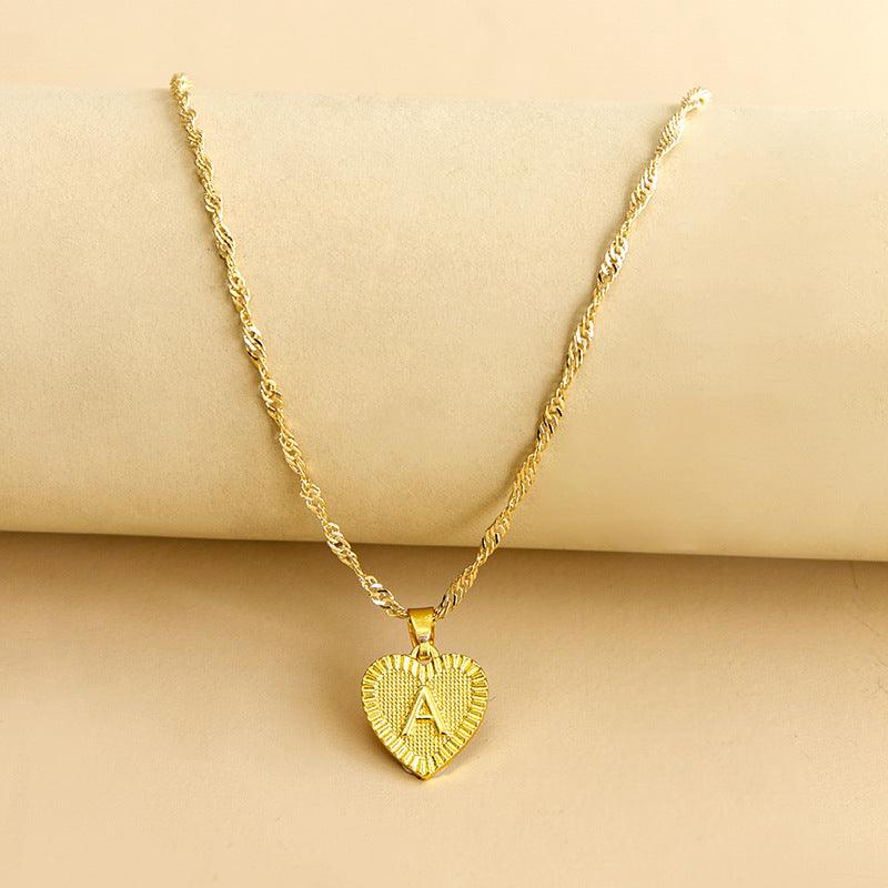 Gold Initial Heart Pendant Necklace - Amara-A-State of Style