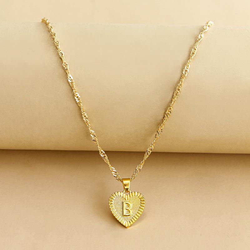 Gold Initial Heart Pendant Necklace - Amara-B-State of Style