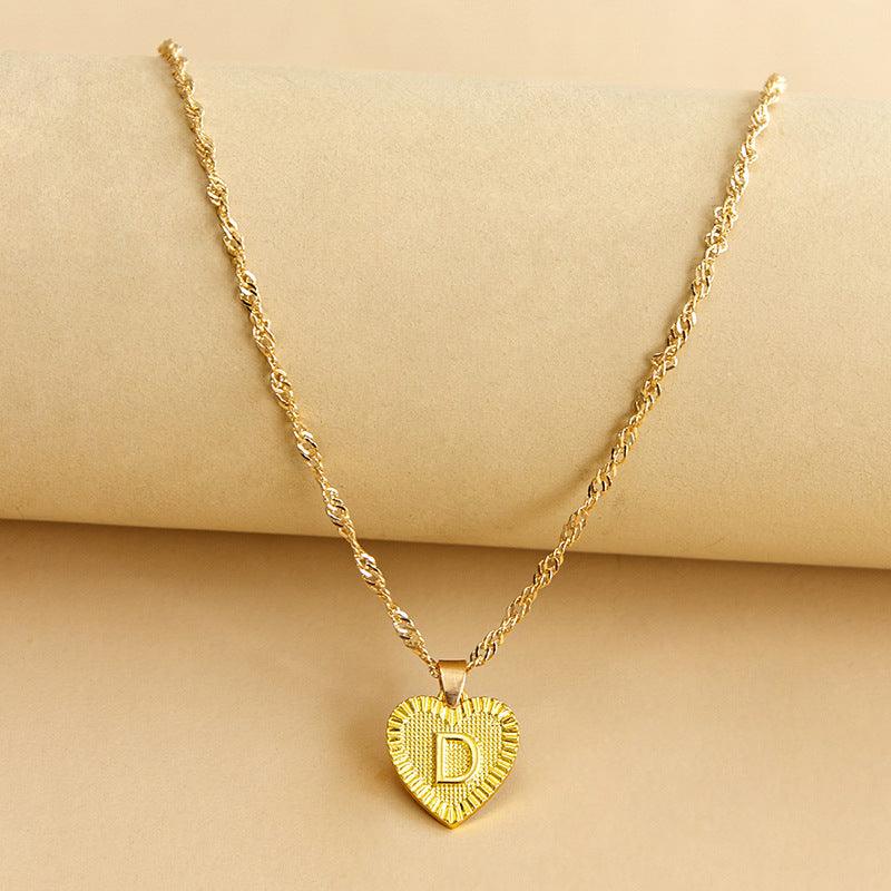 Gold Initial Heart Pendant Necklace - Amara-D-State of Style