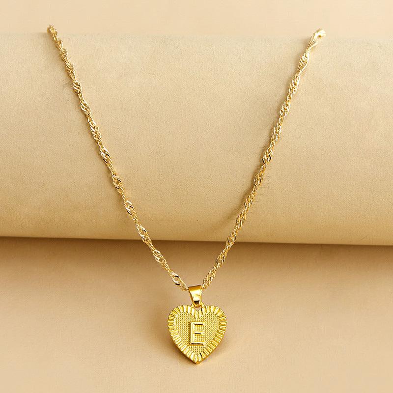 Gold Initial Heart Pendant Necklace - Amara-E-State of Style
