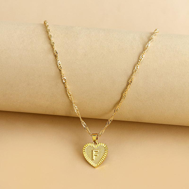Gold Initial Heart Pendant Necklace - Amara-F-State of Style