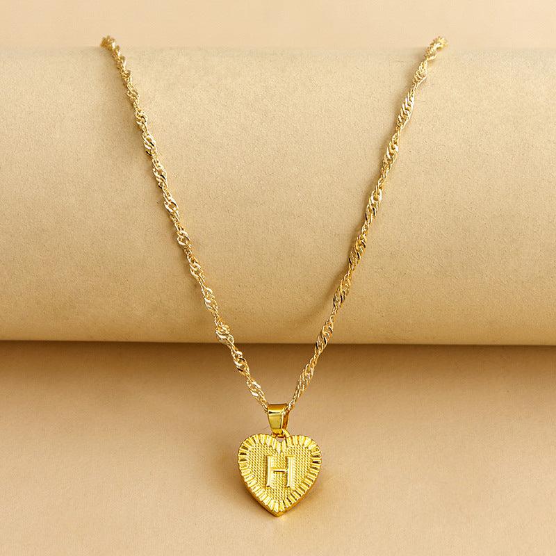 Gold Initial Heart Pendant Necklace - Amara-H-State of Style