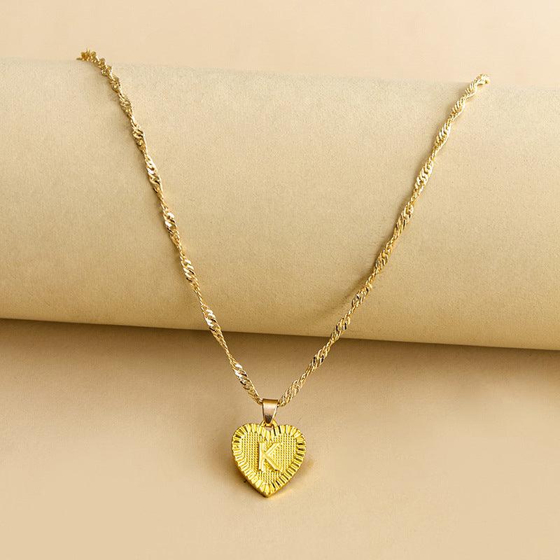Gold Initial Heart Pendant Necklace - Amara-K-State of Style