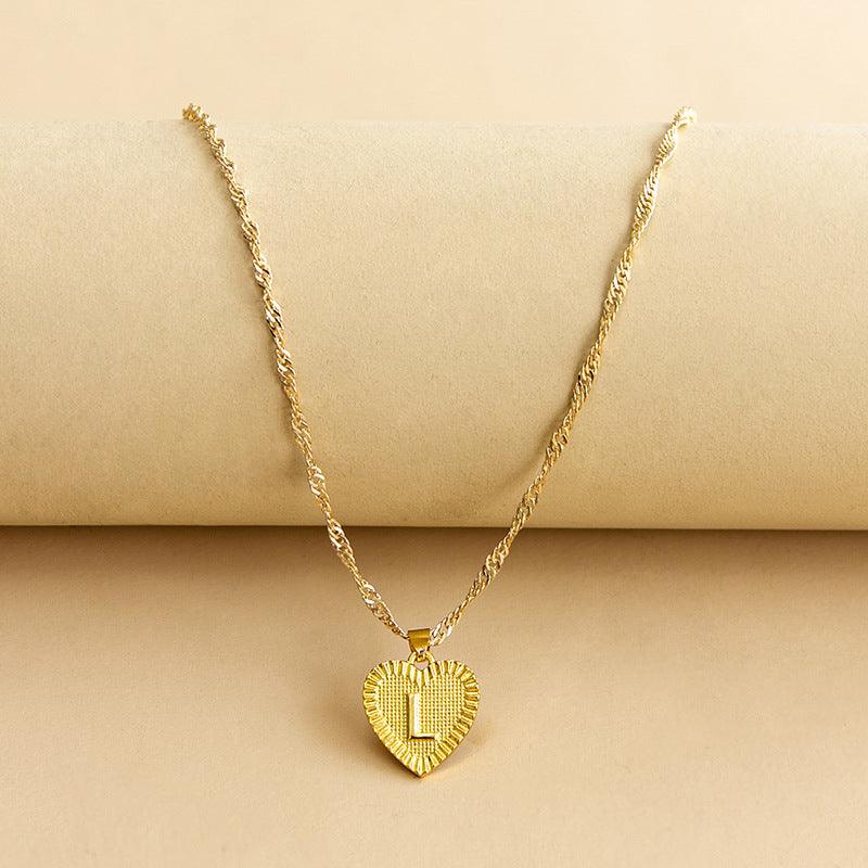 Gold Initial Heart Pendant Necklace - Amara-L-State of Style