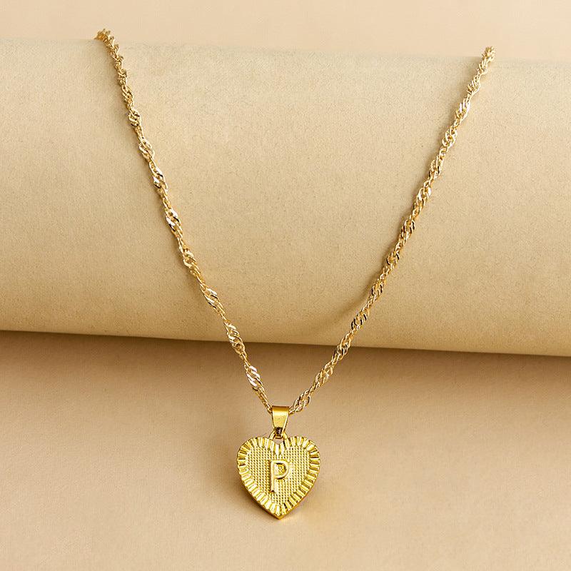 Gold Initial Heart Pendant Necklace - Amara-P-State of Style