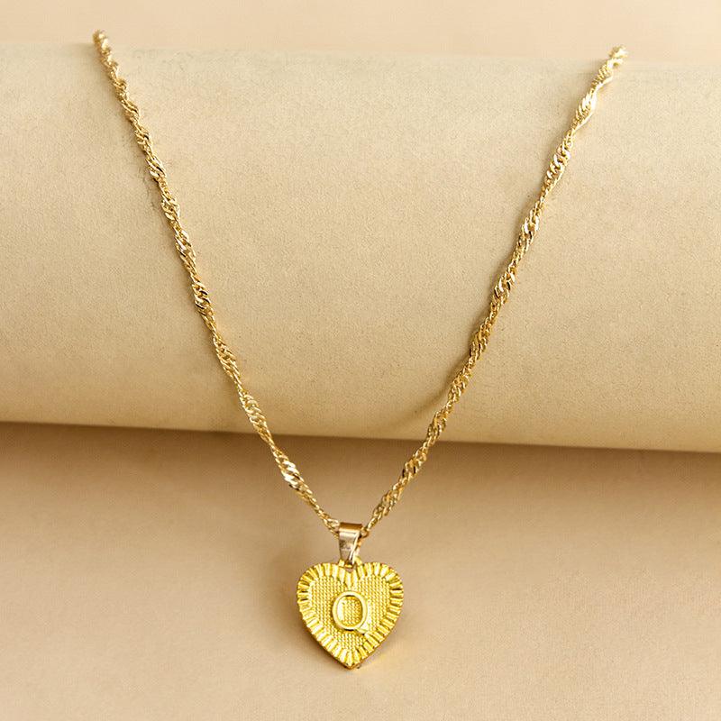 Gold Initial Heart Pendant Necklace - Amara-Q-State of Style