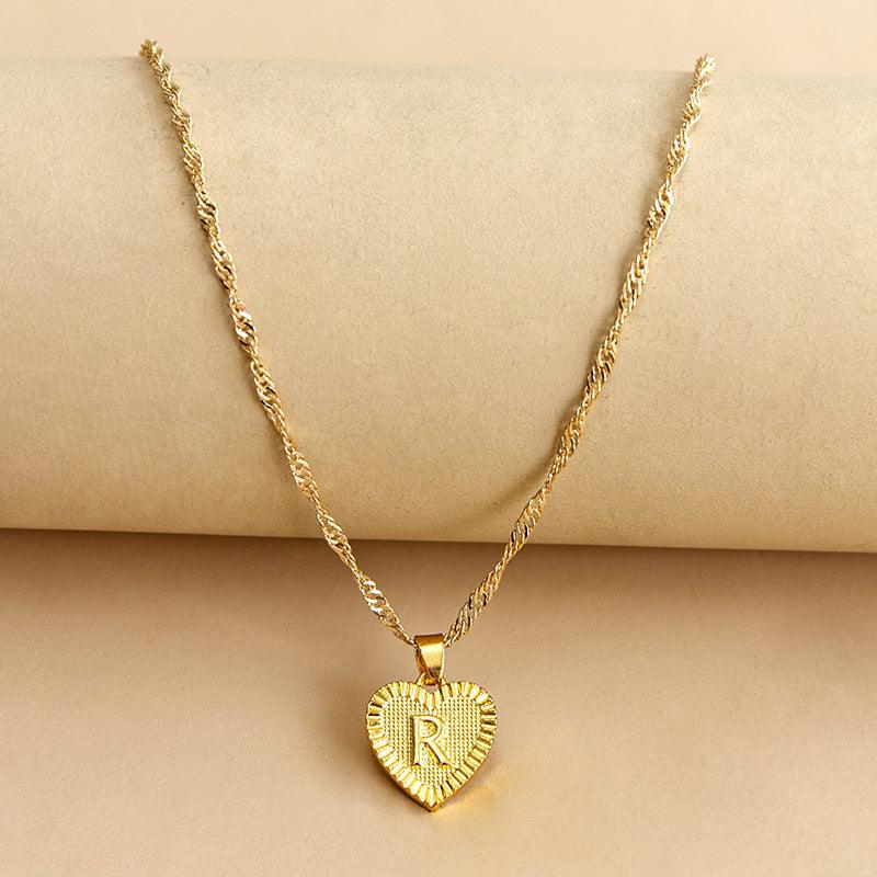 Gold Initial Heart Pendant Necklace - Amara-R-State of Style