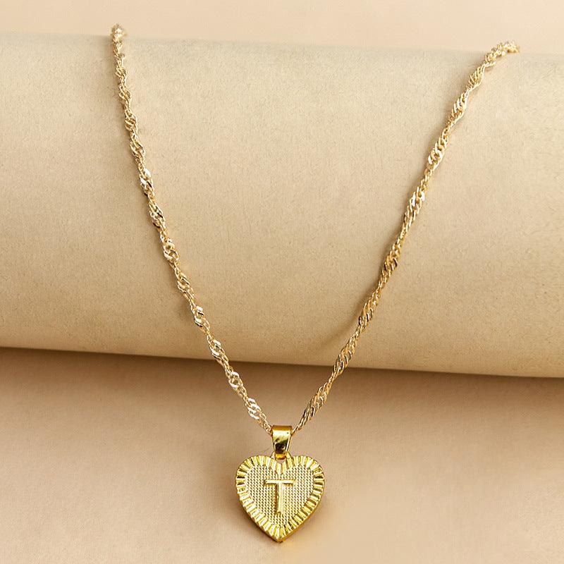 Gold Initial Heart Pendant Necklace - Amara-T-State of Style