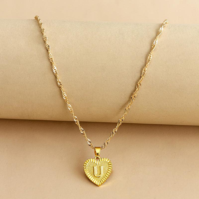 Gold Initial Heart Pendant Necklace - Amara-U-State of Style