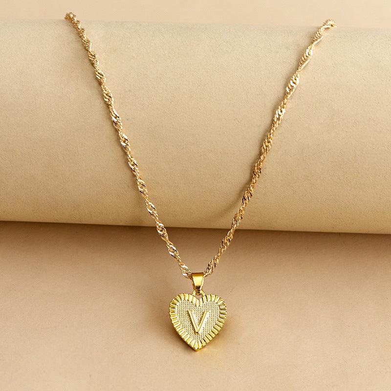 Gold Initial Heart Pendant Necklace - Amara-V-State of Style