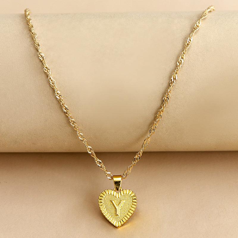 Gold Initial Heart Pendant Necklace - Amara-Y-State of Style