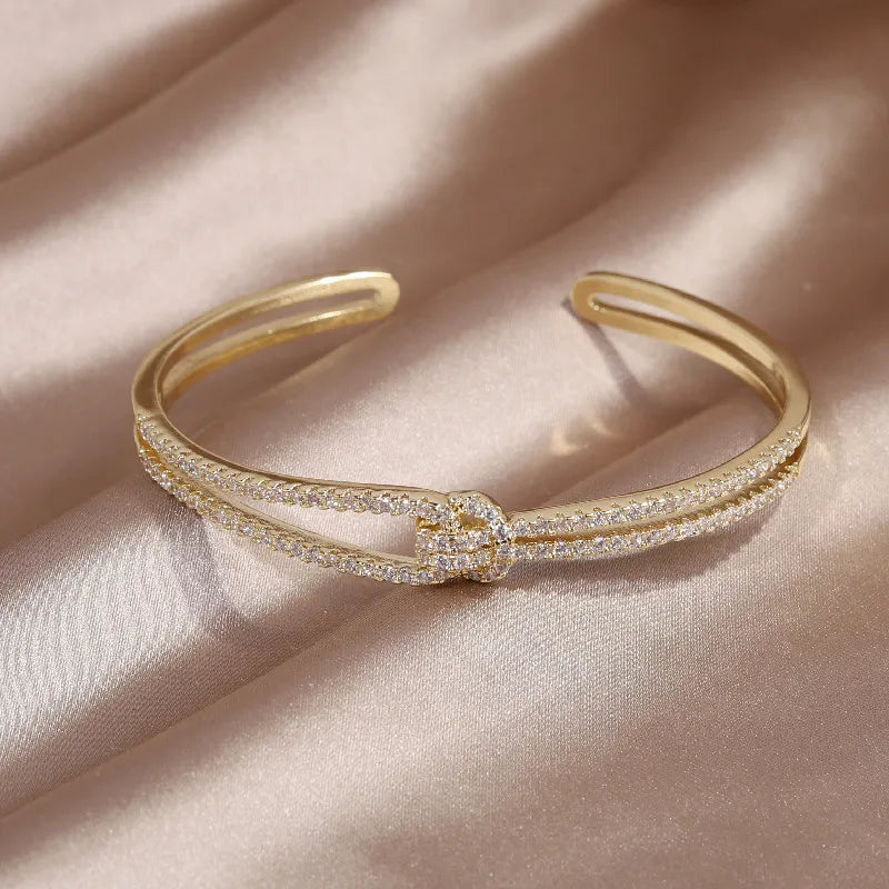 Gold Knot Crystal Bangle-GOLD-State of Style
